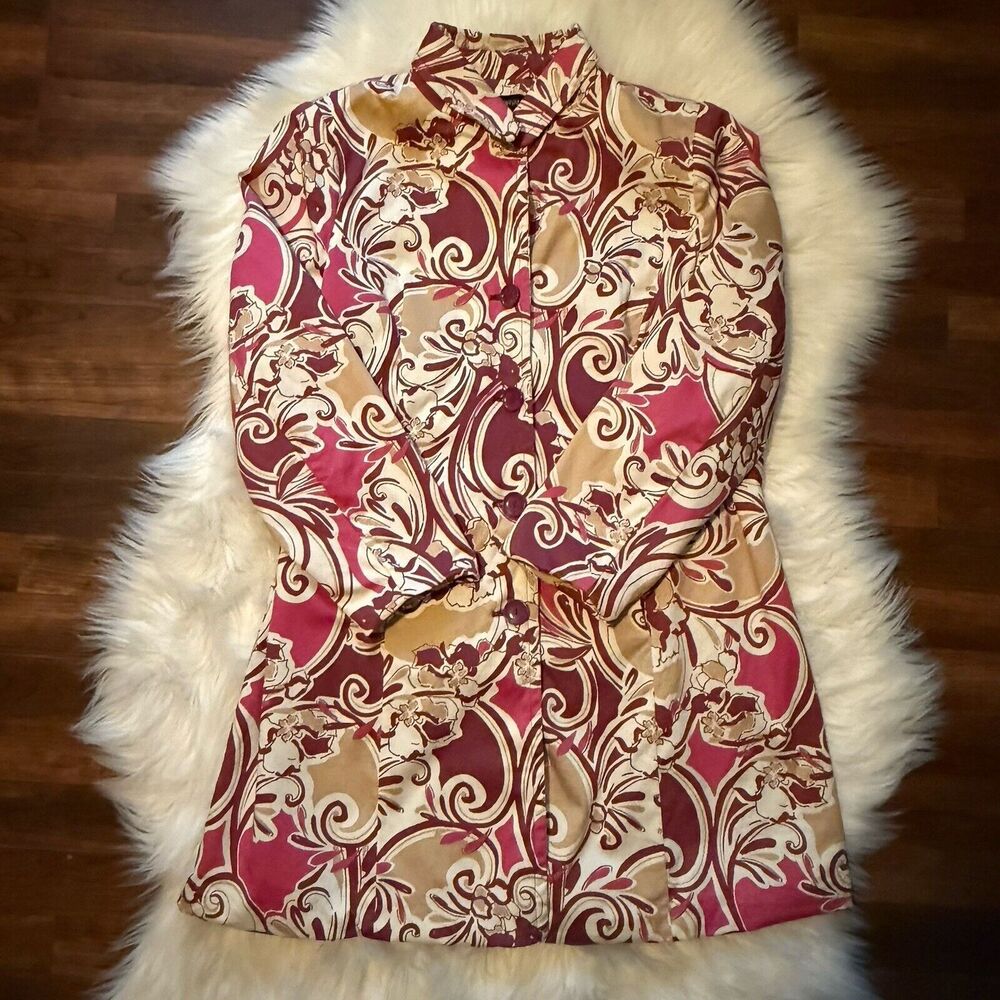 Lane Bryant Floral Long Jacket 20 Pink Purple Lightweight Cotton Lined Boho